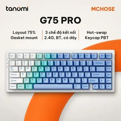 Bàn phím cơ không dây MCHOSE G75 Pro G75-12A 3 chế độ kết nối Gasket Hot-swap RGB keycap PBT Trắng tuyết