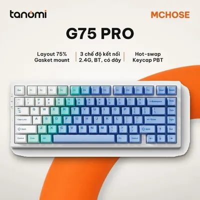 Bàn phím cơ không dây MCHOSE G75 Pro G75-12A 3 chế độ kết nối Gasket Hot-swap RGB keycap PBT Trắng tuyết
