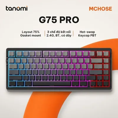 Bàn phím cơ không dây MCHOSE G75 Pro G75-13A 3 chế độ kết nối Gasket Hot-swap RGB keycap PBT Đen