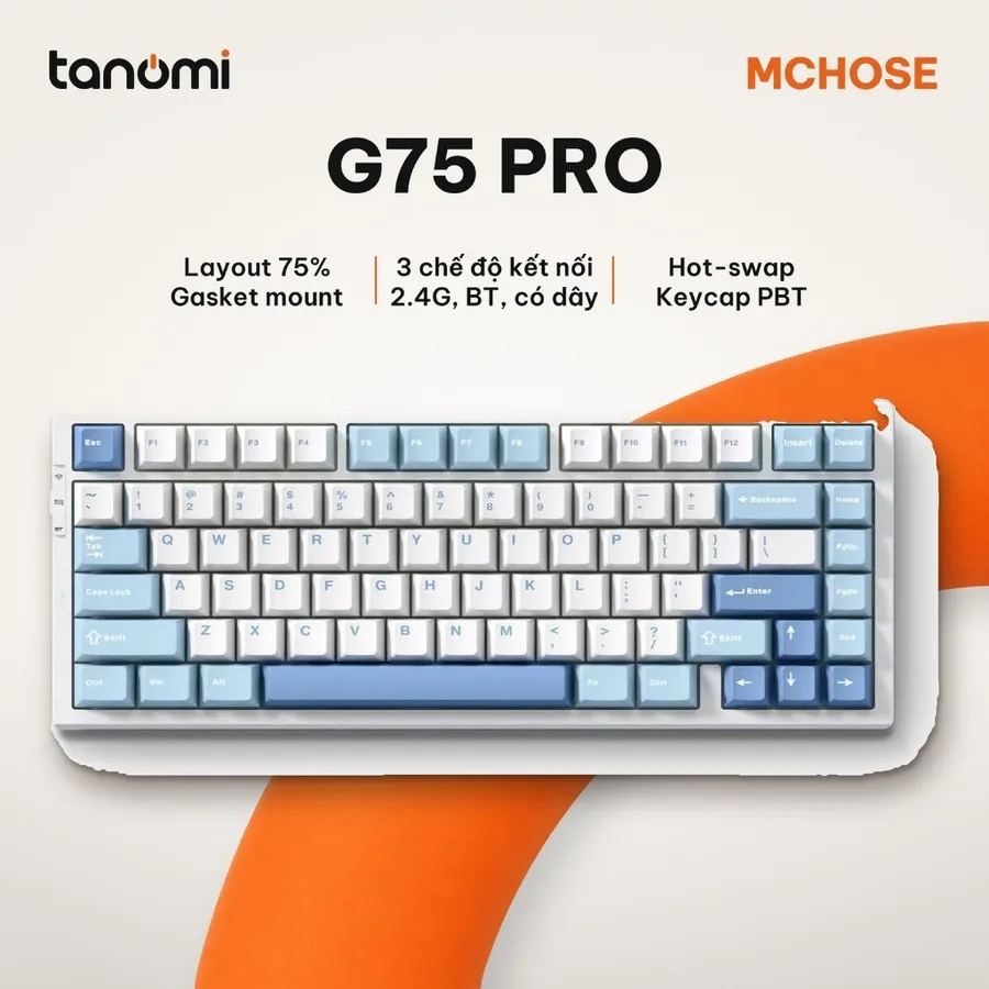 Bàn phím cơ không dây MCHOSE G75 Pro G75-4A 3 chế độ kết nối Gasket Hot-swap RGB keycap PBT Xanh