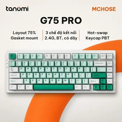 Bàn phím cơ không dây MCHOSE G75 Pro G75-9A 3 chế độ kết nối Gasket Hot-swap RGB keycap PBT Xanh lá