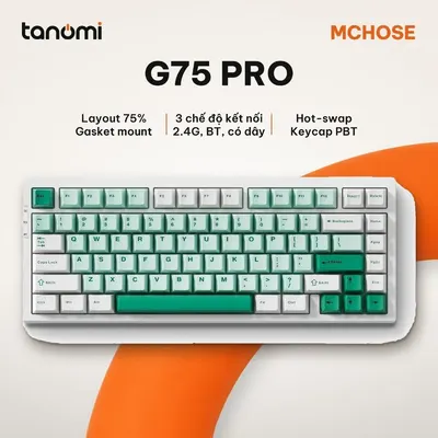 Bàn phím cơ không dây MCHOSE G75 Pro G75-9A 3 chế độ kết nối Gasket Hot-swap RGB keycap PBT Xanh lá