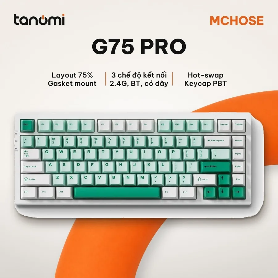 Bàn phím cơ không dây MCHOSE G75 Pro G75-9A 3 chế độ kết nối Gasket Hot-swap RGB keycap PBT Xanh lá