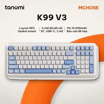 Bàn phím cơ không dây MCHOSE K99 V3 MC-K99V3-2 3 chế độ kết nối Gasket Hot-swap pin 10.000mAh 8K Xanh da trời