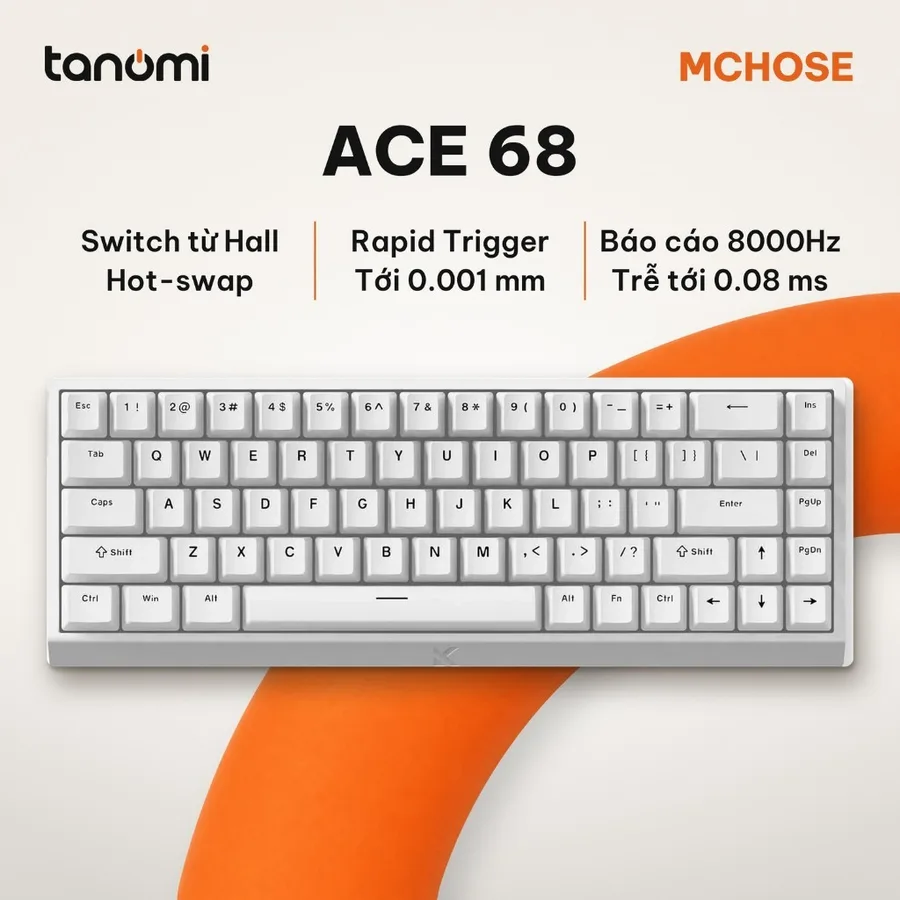 Bàn phím gaming MCHOSE Ace 68 MC-Ace68-15 68 phím có dây switch từ Hall Effect Rapid Trigger 8000Hz Trắng