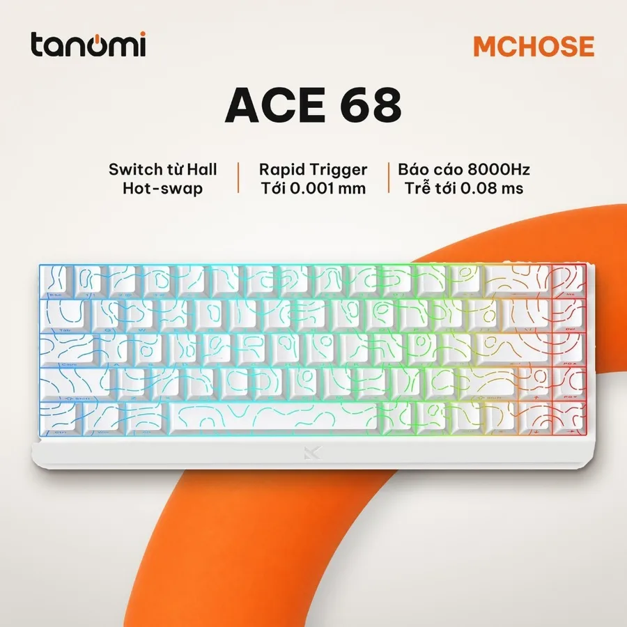 Bàn phím gaming MCHOSE Ace 68 MC-Ace68-32 68 phím có dây switch từ Hall Effect Rapid Trigger 8000Hz Trắng