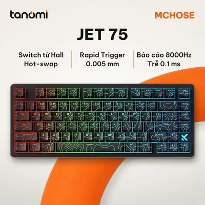 Bàn phím gaming MCHOSE Jet 75 HW-Jet75-10 có dây switch từ Hall Effect Hot-swap Rapid Trigger 8000Hz Đen