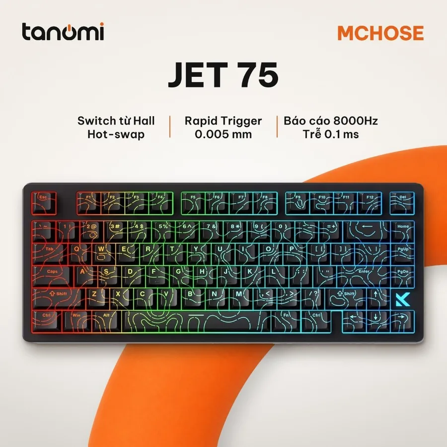 Bàn phím gaming MCHOSE Jet 75 HW-Jet75-10 có dây switch từ Hall Effect Hot-swap Rapid Trigger 8000Hz Đen