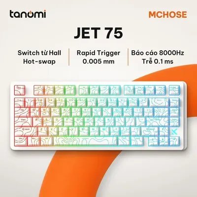 Bàn phím gaming MCHOSE Jet 75 HW-Jet75-9 có dây switch từ Hall Effect Hot-swap Rapid Trigger 8000Hz Trắng