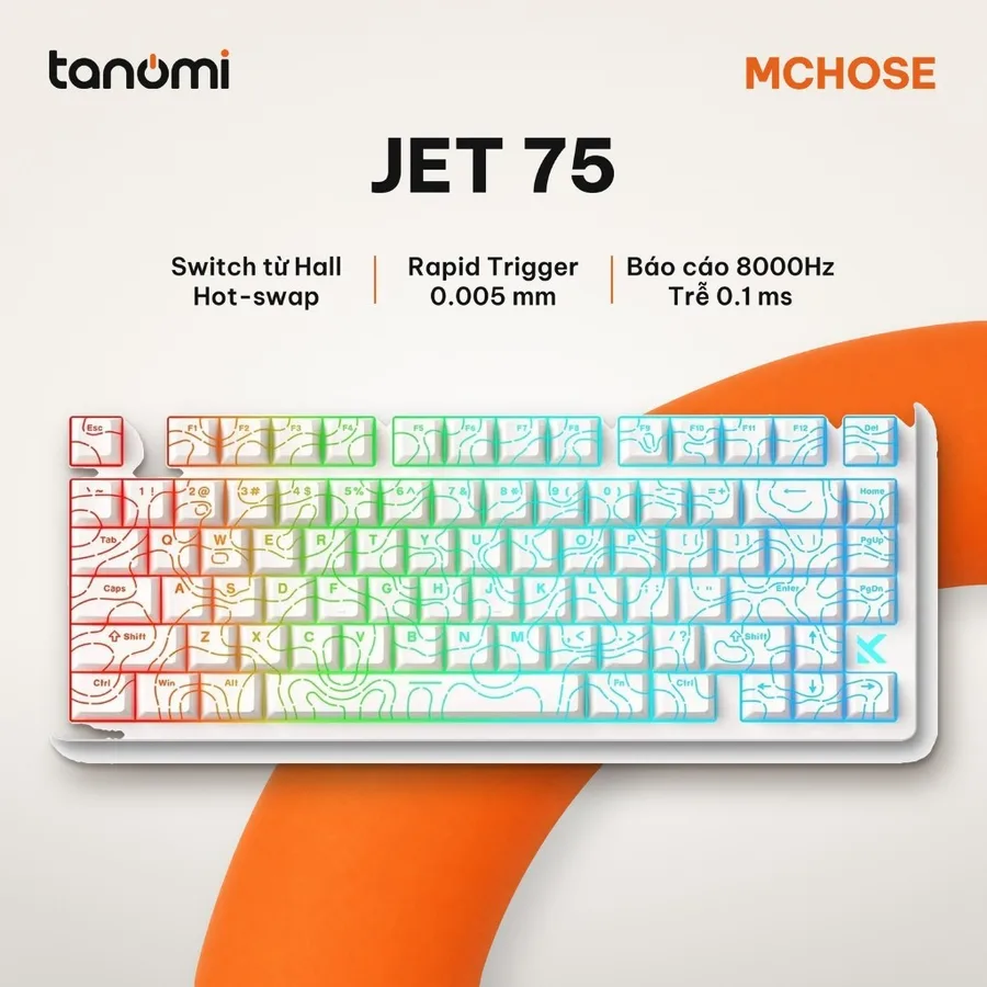 Bàn phím gaming MCHOSE Jet 75 HW-Jet75-9 có dây switch từ Hall Effect Hot-swap Rapid Trigger 8000Hz Trắng