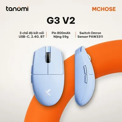 Chuột gaming không dây MCHOSE G3 V2 HW-G3V2-6 3 chế độ kết nối nhẹ 59g cảm biến PAW3311 pin 800mAh Xanh