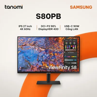 Màn hình đồ hoạ Samsung ViewFinity S8 S80PB LS27B800PXEXXV 27 inch IPS 4K 60Hz USB-C 90W Cổng LAN
