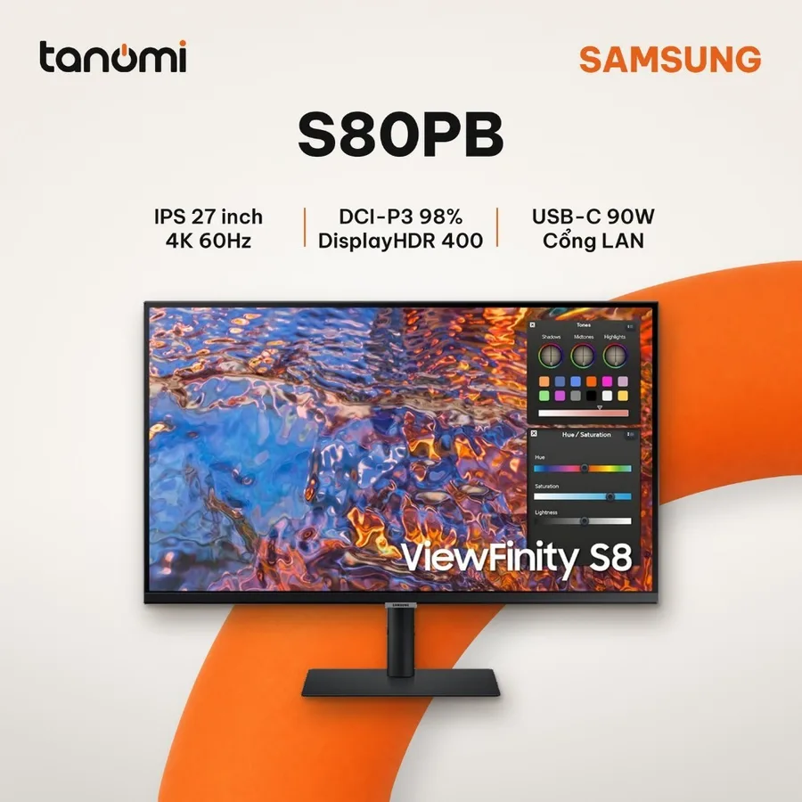Màn hình đồ hoạ Samsung ViewFinity S8 S80PB LS27B800PXEXXV 27 inch IPS 4K 60Hz USB-C 90W Cổng LAN