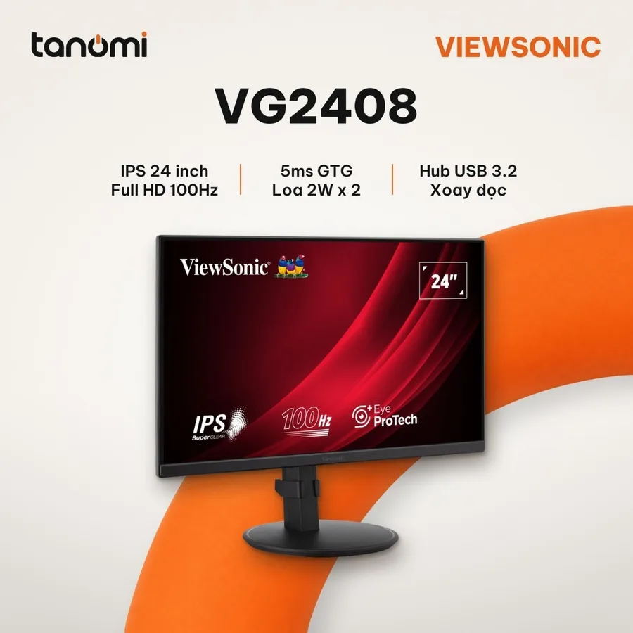 Màn hình văn phòng ViewSonic VG2408 24 inch IPS Full HD 100Hz Adaptive-Sync làm việc học tập bảo vệ mắt