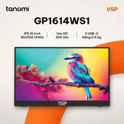 Màn hình di động VSP GP1614WS1 IPS WUXGA 16 inch 144Hz USB-C mở rộng màn hình laptop mỏng nhẹ 0.6 kg