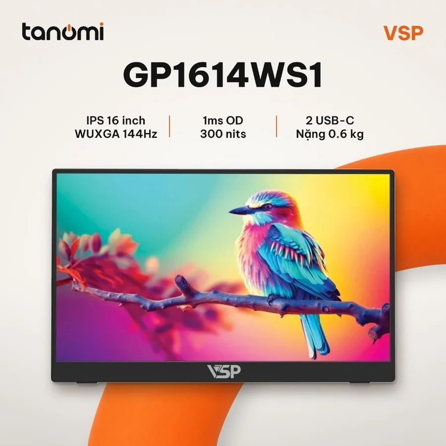 Màn hình di động VSP GP1614WS1 IPS WUXGA 16 inch 144Hz USB-C mở rộng màn hình laptop mỏng nhẹ 0.6 kg