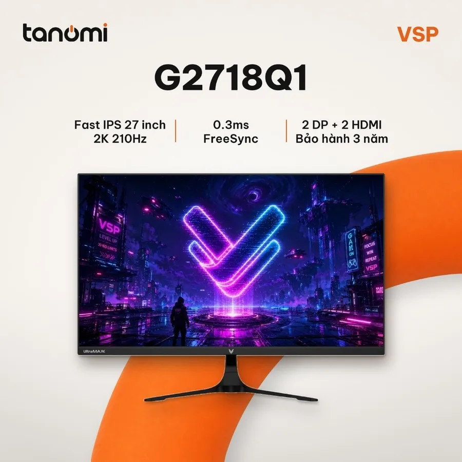 Màn hình gaming VSP G2718Q1 27 inch Fast IPS 2K 210Hz 0.3ms chơi game FreeSync bảo hành 3 năm DisplayPort
