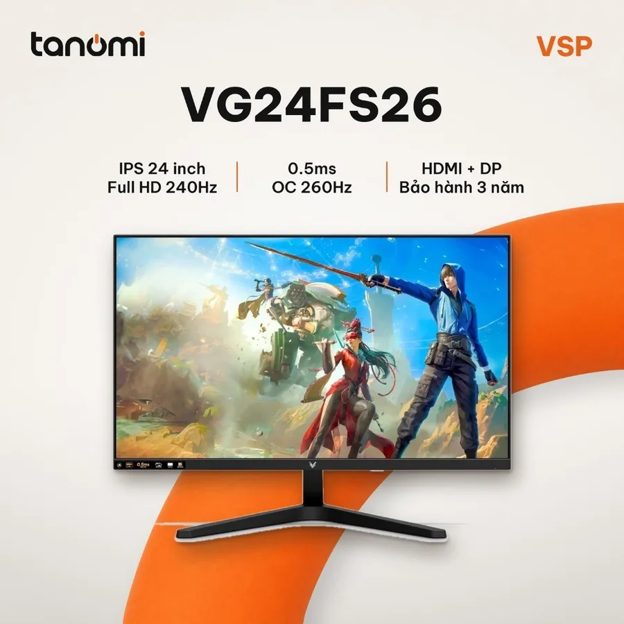 Màn hình gaming VSP VG24FS26 23.8 inch IPS Full HD 240Hz 0.5ms chơi game FPS 260Hz bảo hành 3 năm