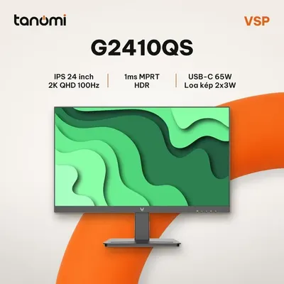 Màn hình văn phòng 2K VSP G2410QS 23.8 inch IPS 2K 100Hz USB-C 65W Loa kép 2x3W làm việc thiết kế